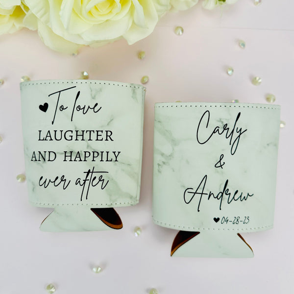 To Love Laughter and Happily Ever After - Slim 12oz Wedding Can Cooler #64S - Wedding Favors, Beer Hugger, Wedding Favor, Beer Holder, newest Party