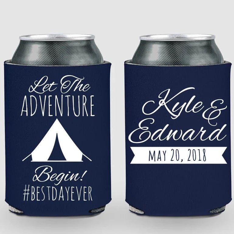 Let The Adventure Begin Wedding Can Coolers - Forever Wedding Favors