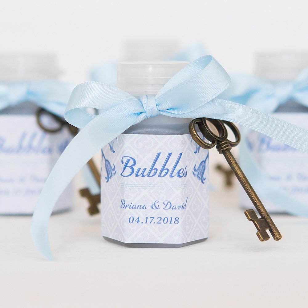 Bubble Bottle for Wedding Complete Pack Included: Bubble Liquid Ribbon  Flower Label Personalized Gift for Your Guests 